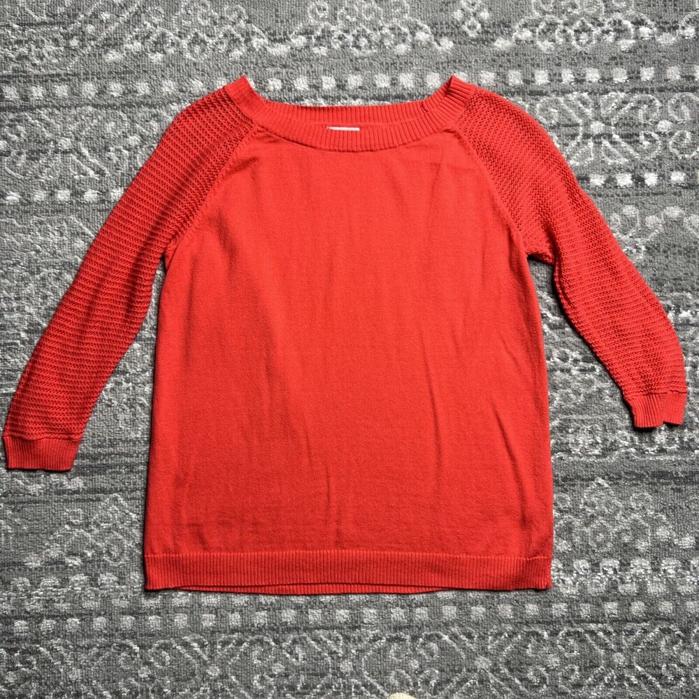 GAP Women's Scoop Neck Sweater Mesh Weave 3/4 Sleeve Small Red Orange